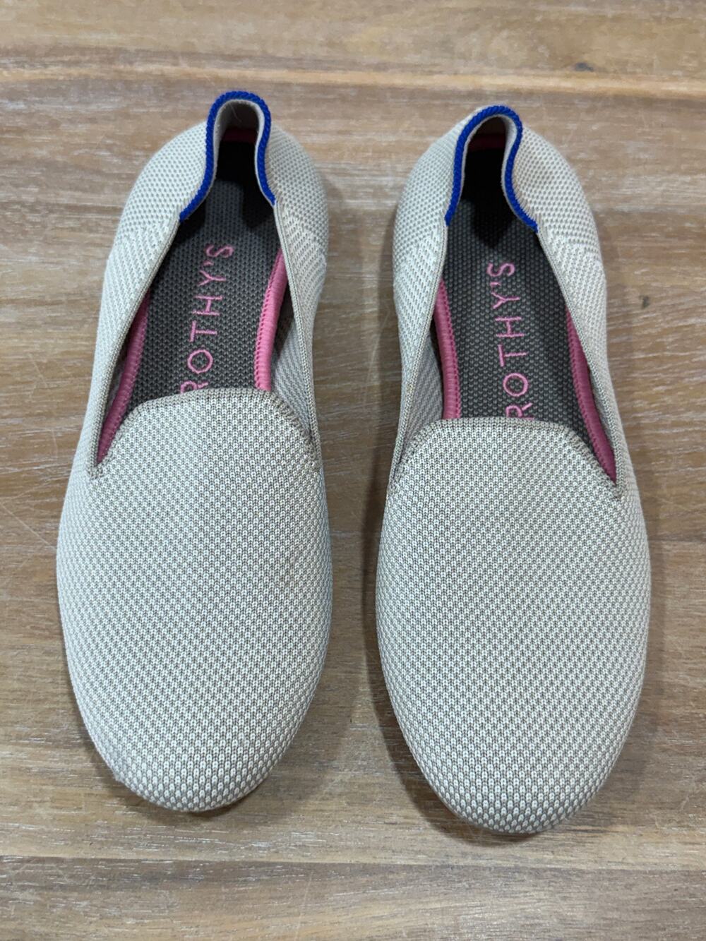Rothy’s The Loafer Linen Double Stitch Beige Cream Knit Slip On Flats 7.5